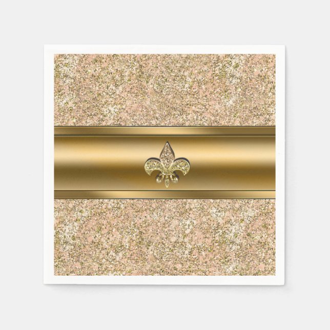 Serviette En Papier Pink & Gold Sparktery Fleur de lis (Devant)