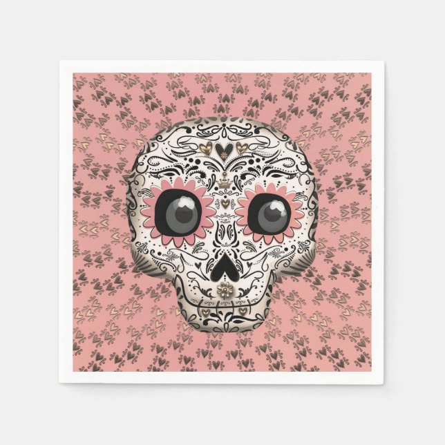 Serviette En Papier Pink & Gold Sugar Skull Whimsical Cute Party (Devant)
