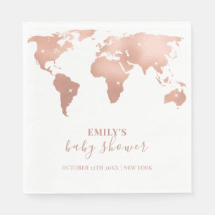 Serviette En Papier Pink Gold World Map Voyage Baby shower d'aventure