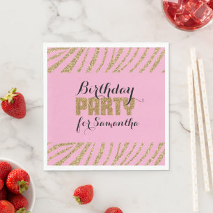 Serviette En Papier Pink Gold Zebra Imprimer Faux Parties scintillant