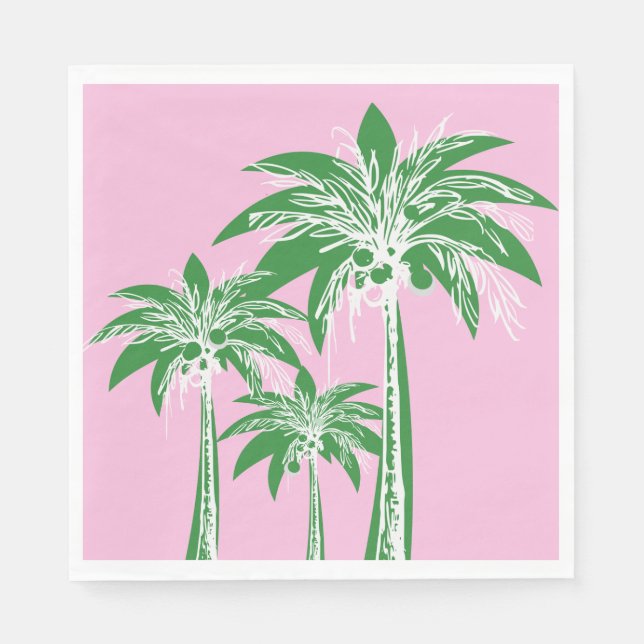 Serviette En Papier Pink Green Palm Tree Preppy Summer Beach Tropical (Devant)