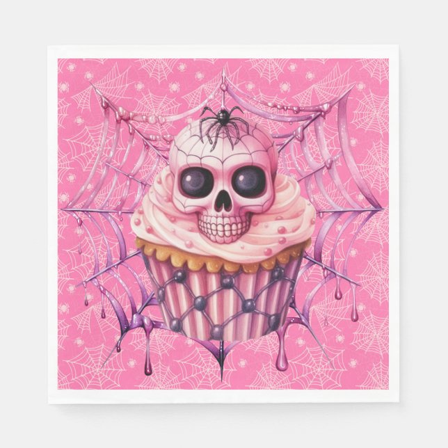 Serviette En Papier Pink Halloween Spider Webs (Devant)