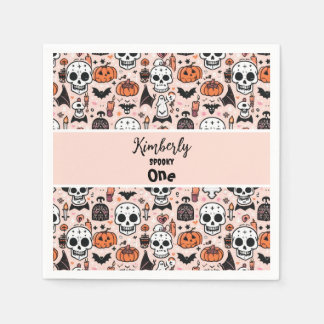 Serviette En Papier Pink Halloween Tricoter ou traiter Nom de famille