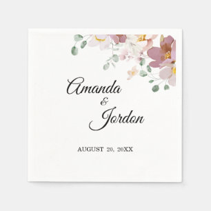 Serviette En Papier Pink Mauve Vintage Floral Mariage Cocktail Napkin