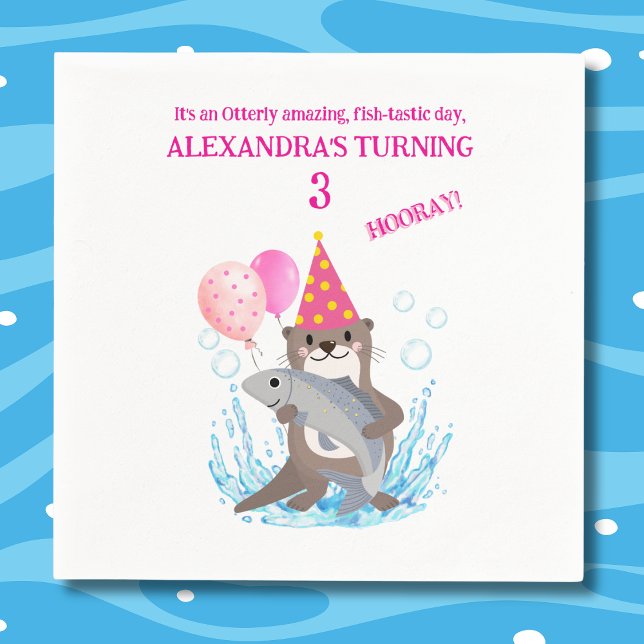 Serviette En Papier Pink mignonne fille mer Otter fête d'anniversaire (Créateur téléchargé)