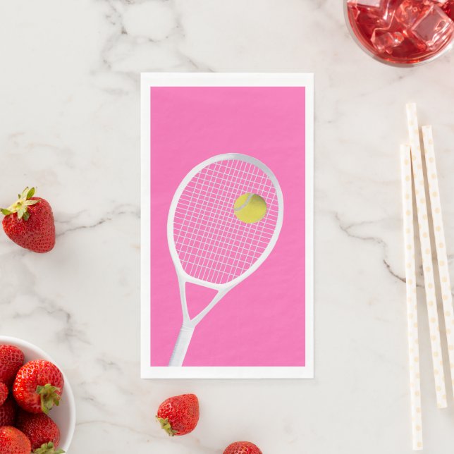 Serviette En Papier Pink Modern Tennis Ball White Racket (En situation)