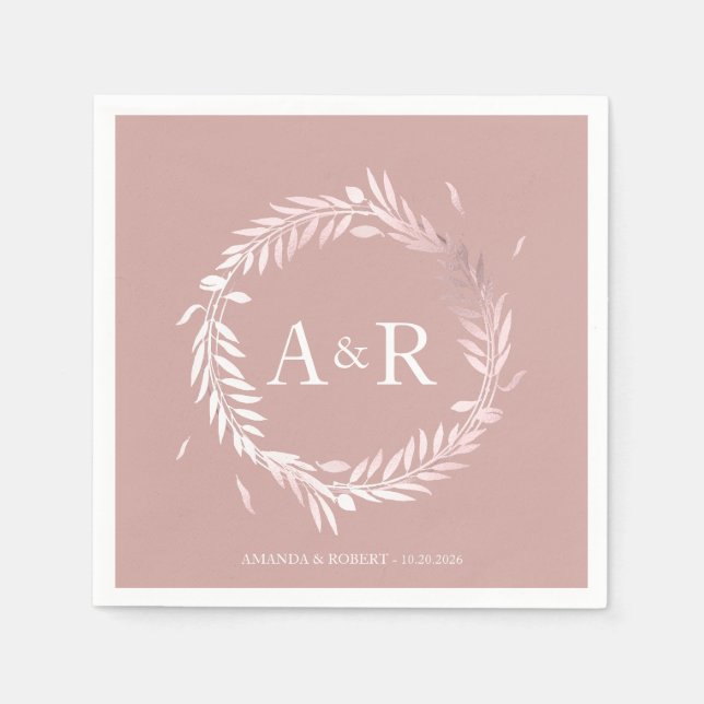 Serviette En Papier Pink Monogram Faux Mariage à huile Napkins (Devant)