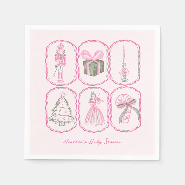 Serviette En Papier Pink Nutcracker A Merry Little Baby Shower (Devant)