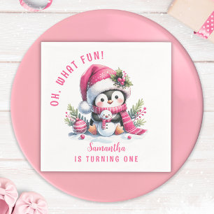 Serviette En Papier Pink Oh What Fun Penguin Winter Girl 1er anniversa