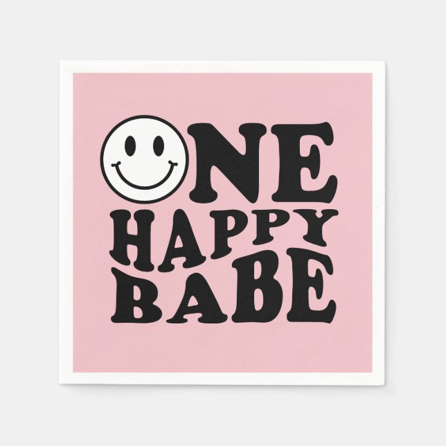 Serviette En Papier Pink One Happy Babe Retro Joyeux Sourire Anniversa (Devant)