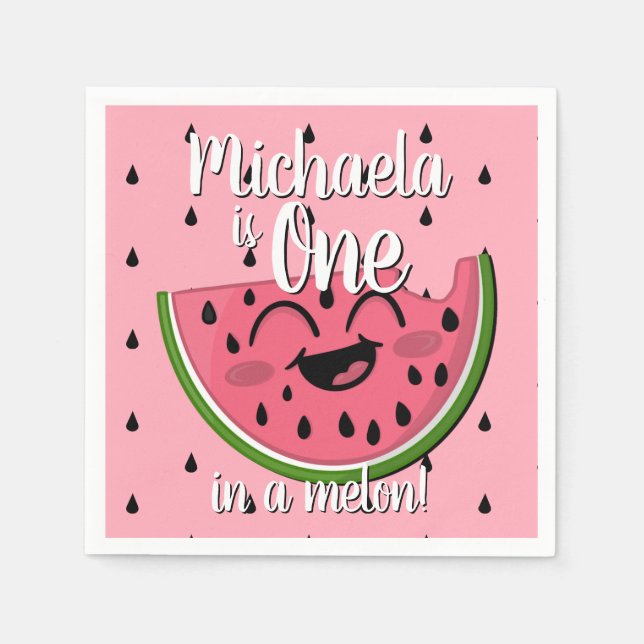 Serviette En Papier Pink One in a Melon Watermelon Kids First Birday (Devant)