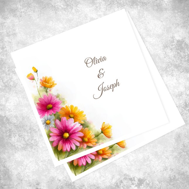 Serviette En Papier Pink Orange Floral Wedding (Créateur téléchargé)