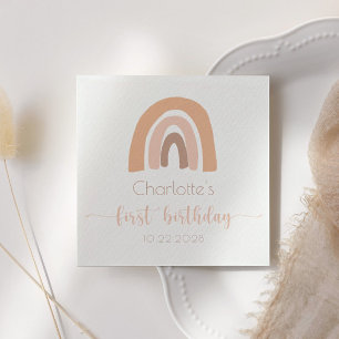 Serviette En Papier Pink Pastel Boho Arc-en-ciel Premier anniversaire