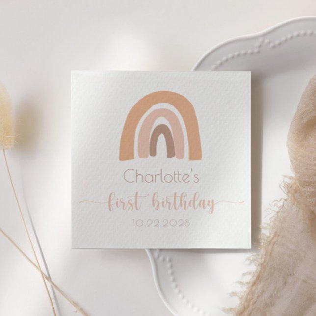 Serviette En Papier Pink Pastel Boho Arc-en-ciel Premier anniversaire (Créateur téléchargé)