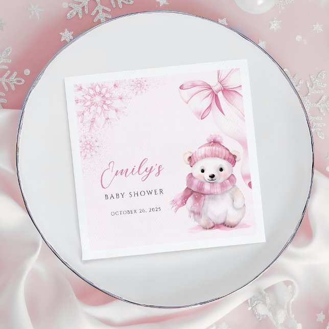 Serviette En Papier Pink Polar Bear Baby Shower Napkins (Créateur téléchargé)