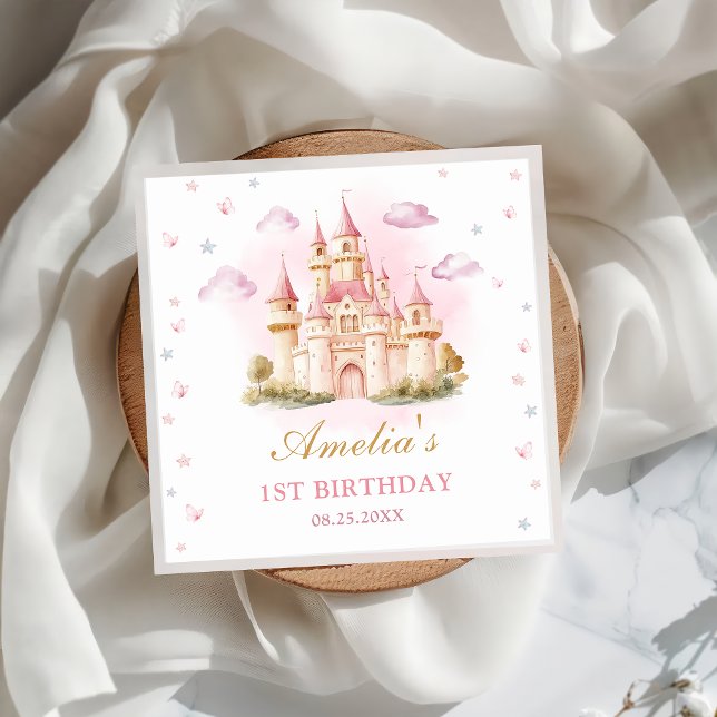Serviette En Papier Pink Princess Castle Anniversaire de fête Napkin (Créateur téléchargé)