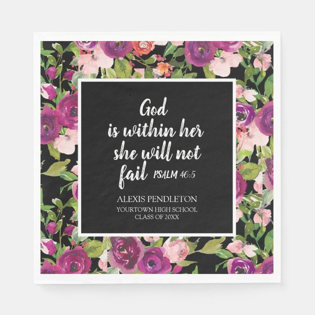 Serviette En Papier Pink Purple Floral Christian Graduation Classe de (Devant)