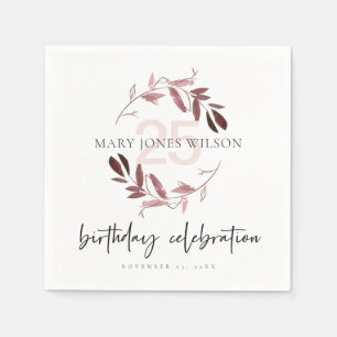 SERVIETTE EN PAPIER PINK PURPLE FOLIAGE WREATH TOUT ÂGE 25E ANNIVERSA