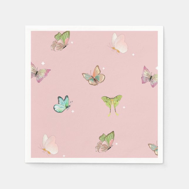 Serviette En Papier Pink Purple Pastel Butterfly Girl Baby shower (Devant)