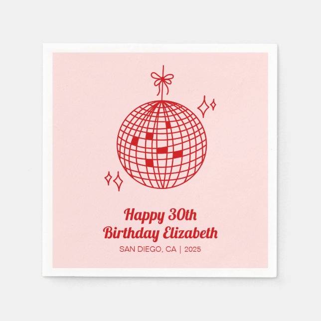 Serviette En Papier Pink & Red Retro Disco Ball Anniversaire (Devant)