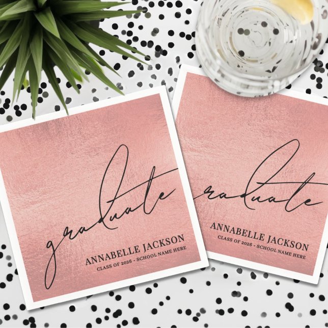 Serviette En Papier Pink Rose Gold Graduation (Pink Rose Gold Graduation Napkins)
