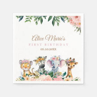 Serviette En Papier Pink Safari Theme Birthday Party