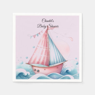 Serviette En Papier Pink Sailboat Baby shower Nautique Papier Napkins