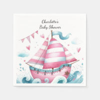 Pink Sailboat Baby shower Nautique Papier Napkins