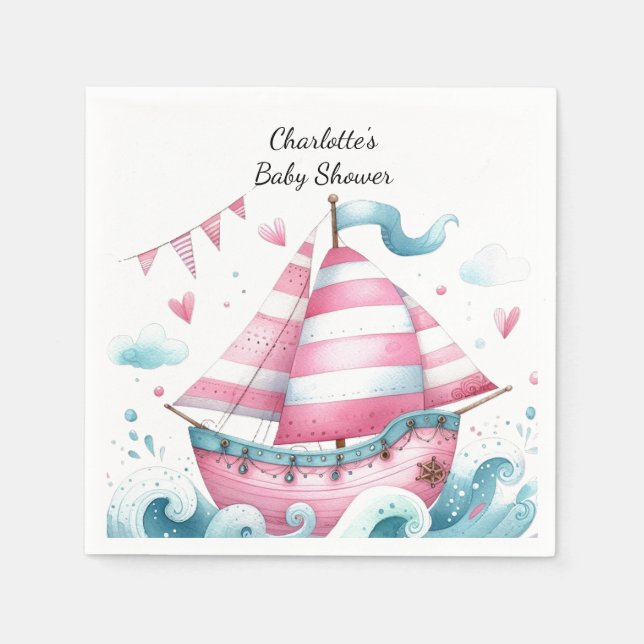 Serviette En Papier Pink Sailboat Baby shower Nautique Papier Napkins (Devant)