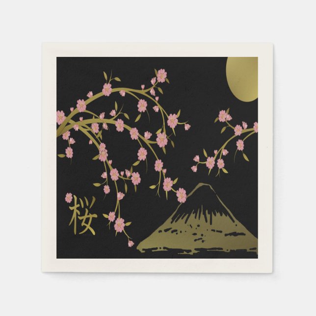 Serviette En Papier Pink Sakura Gold Black Japonais Motif Papier Naple (Devant)