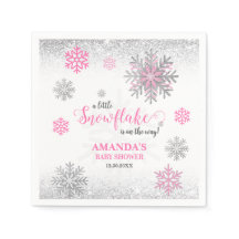 Pink Silver Glittery Snow Flake Winter Baby Shower