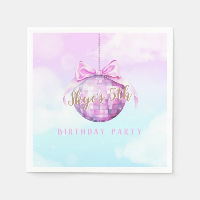 Serviette En Papier Pink Sky Discoball Girl Anniversaire Invitation (Devant)