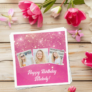 Serviette En Papier Pink Sparkle Photo Collage Filles Anniversaire