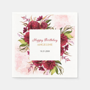 Serviette En Papier Pink Splash Bourgogne Dahlia Rose Anniversaire