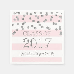 Serviette En Papier Pink Stripes Silver Confetti 2017 Graduation