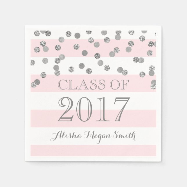 Serviette En Papier Pink Stripes Silver Confetti 2017 Graduation (Devant)
