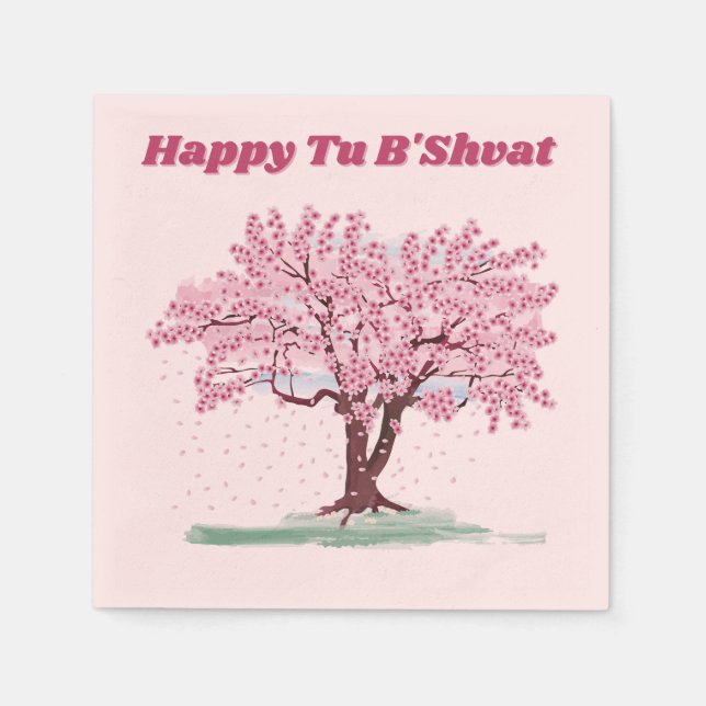 Serviette En Papier Pink Tree Happy Tu B'shvat (Devant)