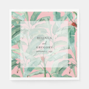 Serviette En Papier Pink Tropical Banana Palm Feuille Mariage