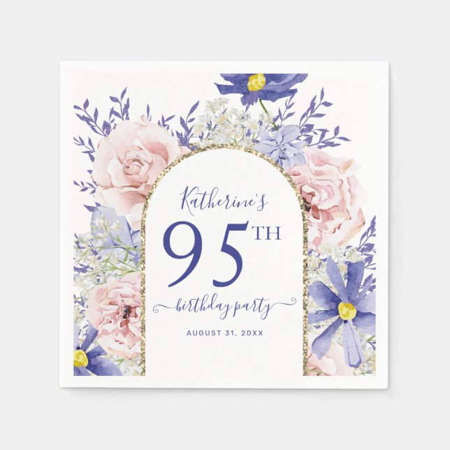 Serviette En Papier Pink violet Floral God Frame 95e fête d'anniversai (Devant)