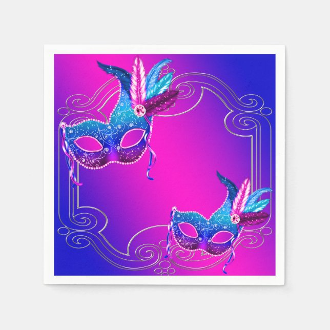 Serviette En Papier Pink violet Turquoise Blue Masquerade Party (Devant)