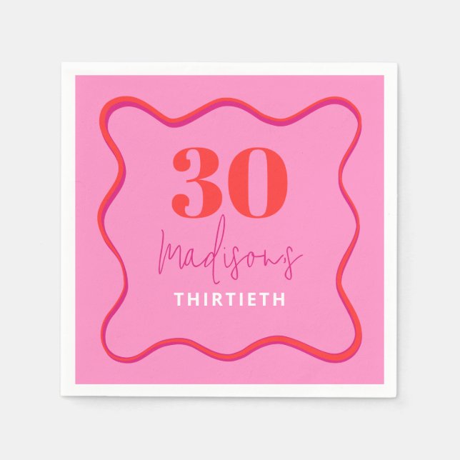 Serviette En Papier Pink Wavy 30e fête d'anniversaire (Devant)