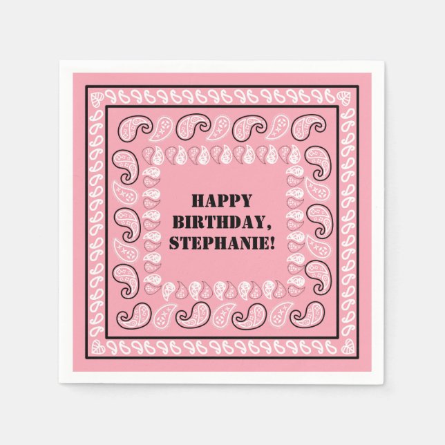 Serviette En Papier Pink Western Bandana Imprimer Anniversaire (Devant)