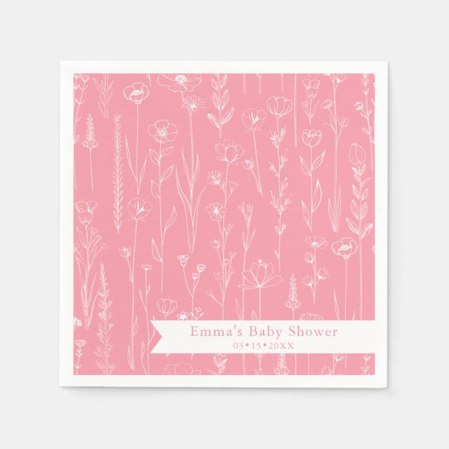 Serviette En Papier Pink Wildflower Baby Shower | Floral Pattern  (Devant)