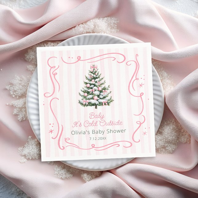 Serviette En Papier Pink Winter Christmas Tree Baby Shower (Créateur téléchargé)