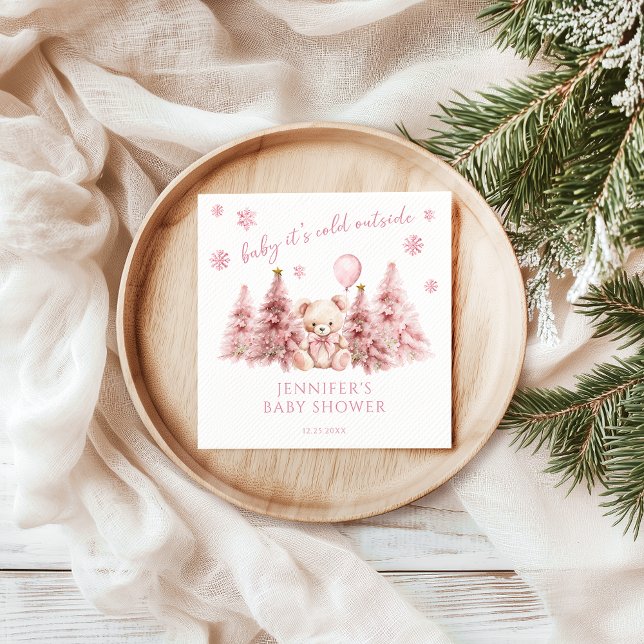 Serviette En Papier Pink Winter Festive Teddy Ours Bébé Fille Douche (Créateur téléchargé)