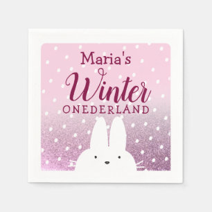 Serviette En Papier Pink Winter Onederland Bunny 1er anniversaire