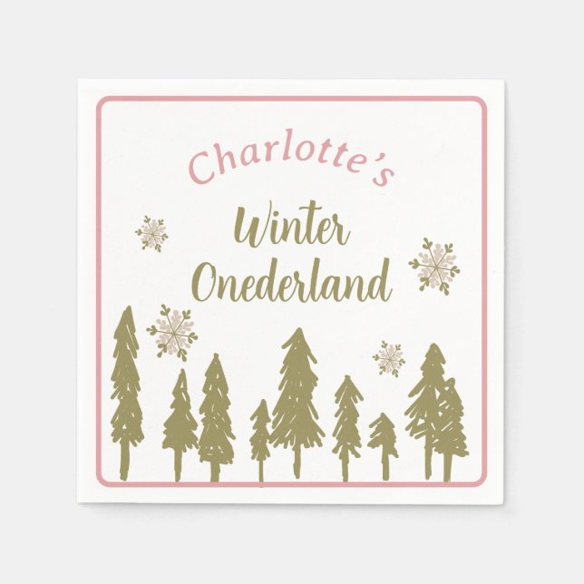 Serviette En Papier Pink Winter Onederland Premier anniversaire (Devant)
