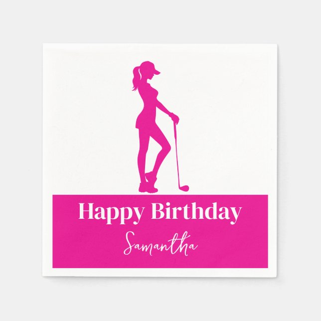 Serviette En Papier Pinky Golf Girl Anniversaire Monogramme (Devant)