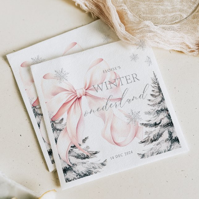 Serviette En Papier Pins de Bow rose Hiver Onederland 1er anniversaire (Créateur téléchargé)