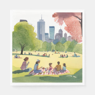 Serviette En Papier Pique-nique de Boston Common   Peinture à l'aquare